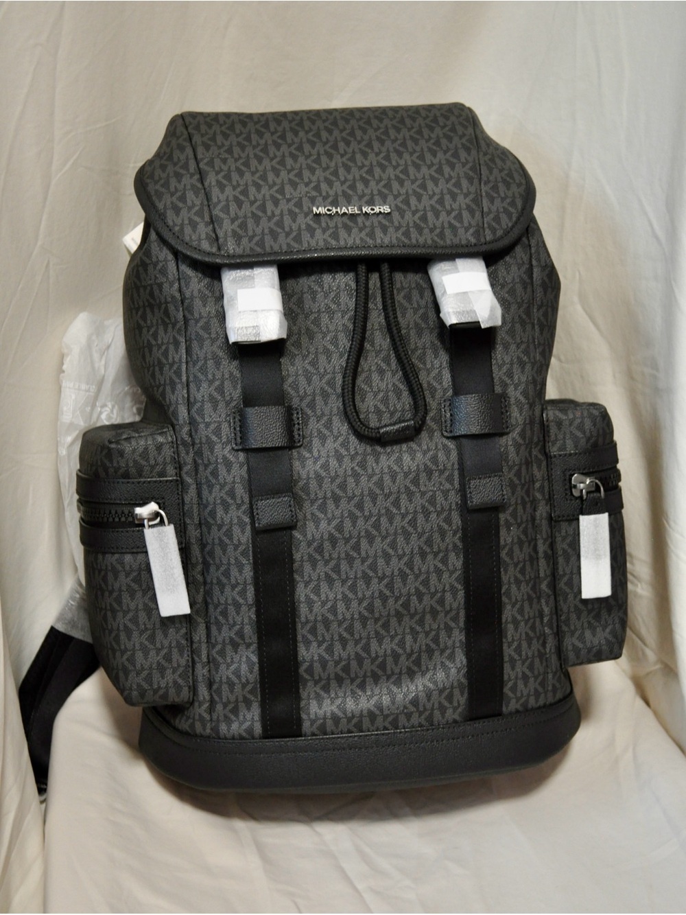 Michael Kors Men's Charcoal MK Logo Backpack with Black Trim